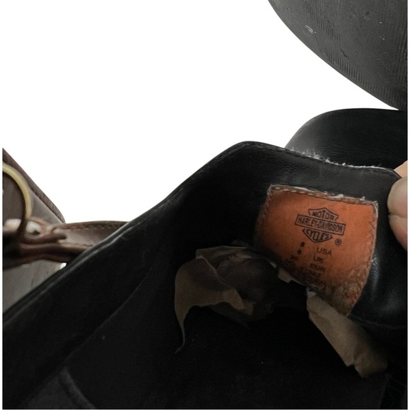 VTG Y2K Leather Harley Davidson Chunky Heel Square Toe embellished Heels. SZ. 8 - Picture 8 of 9